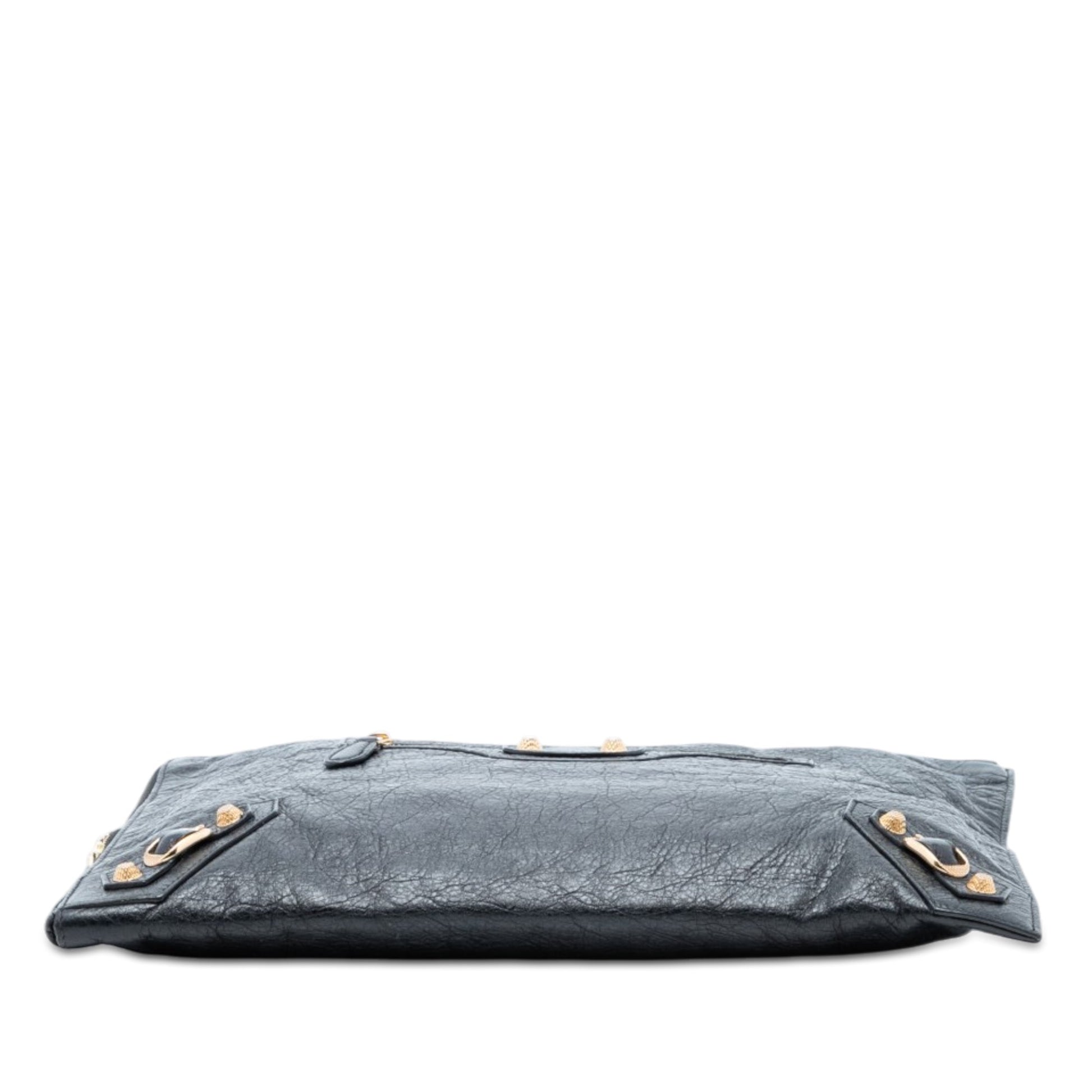 Balenciaga Lambskin Motocross Giant 12 Zip Around Flat Clutch