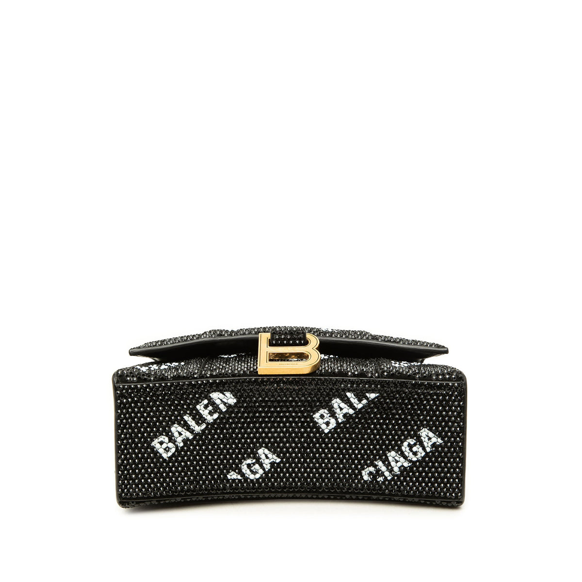Balenciaga Suede Allover Logo Strass Hourglass Top Handle Bag XS — Black