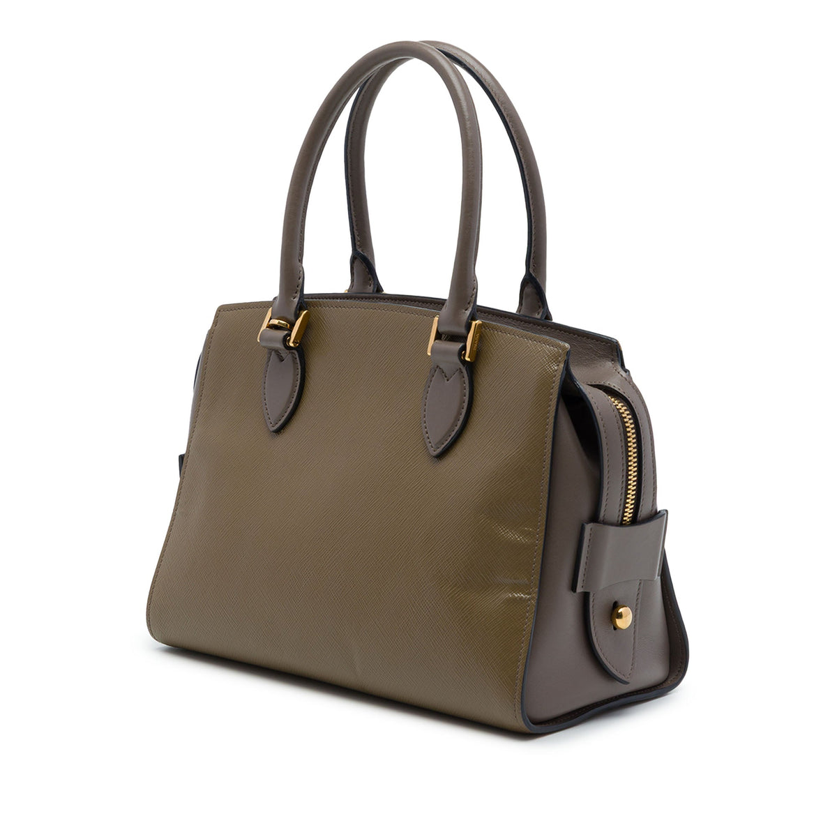 Prada Bicolor Soft Calf Trimmed Saffiano Satchel — Brown