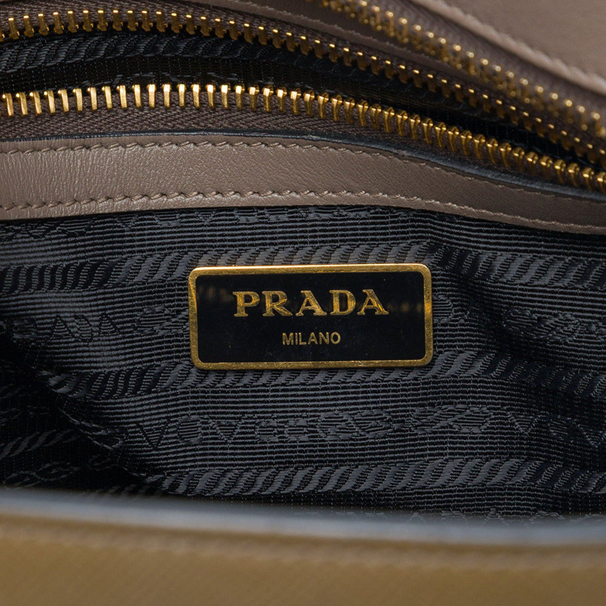 Prada Bicolor Soft Calf Trimmed Saffiano Satchel — Brown