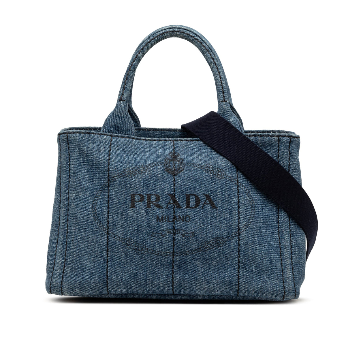 Prada Small Denim Canapa Logo Tote