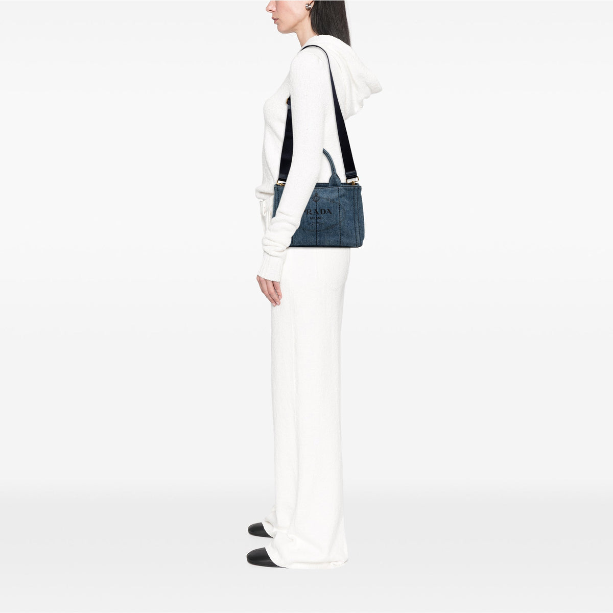 Prada Small Denim Canapa Logo Tote