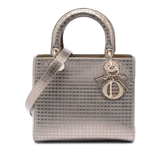 Dior Medium Metallic Patent Microcannage Lady Dior