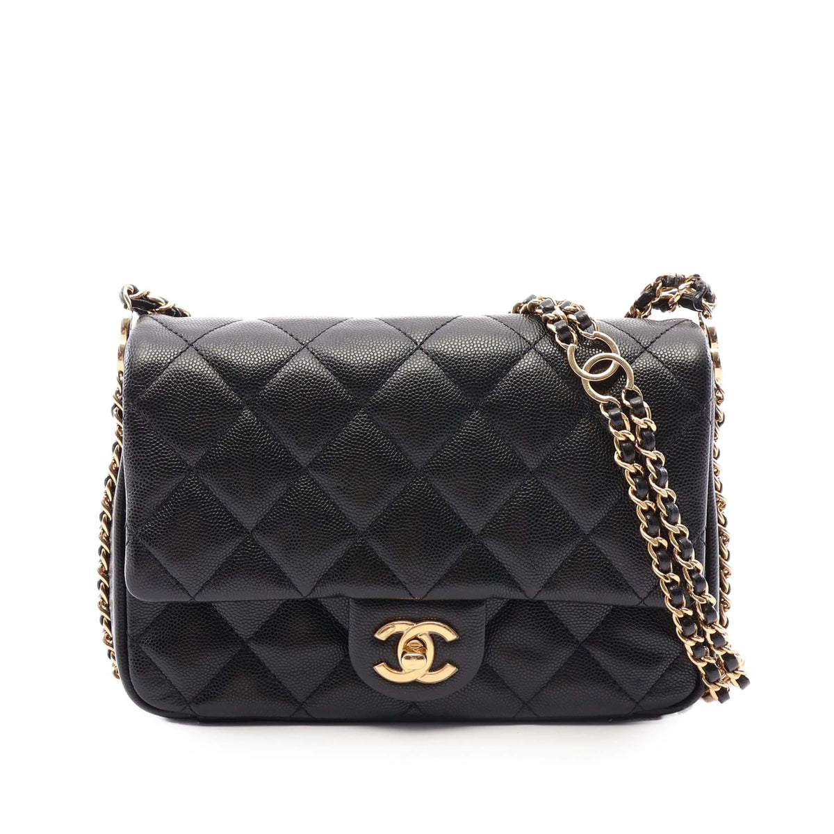 Chanel Mini CC Quilted Caviar Chain Around Flap — Black