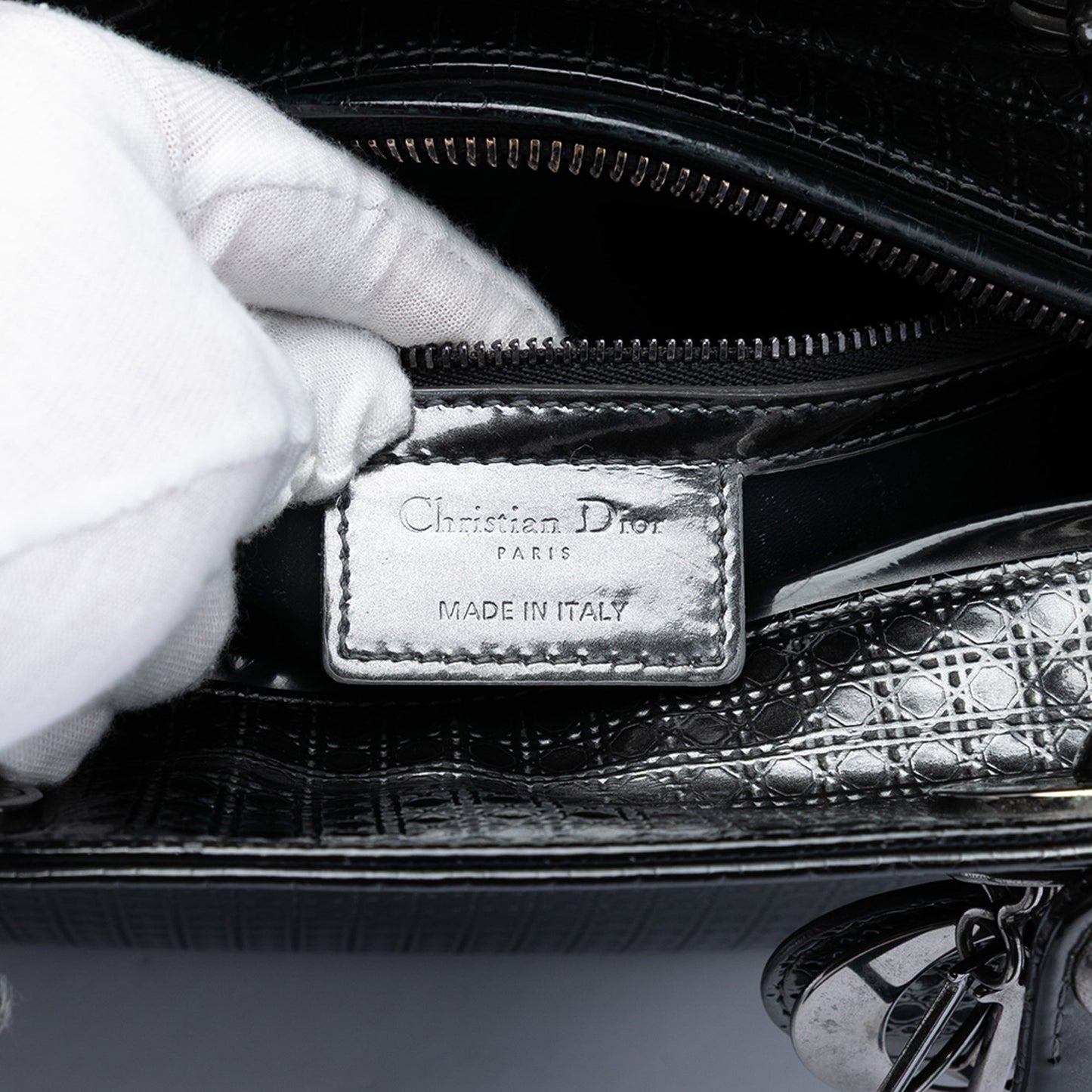 Dior Medium Metallic Patent Microcannage Lady Dior
