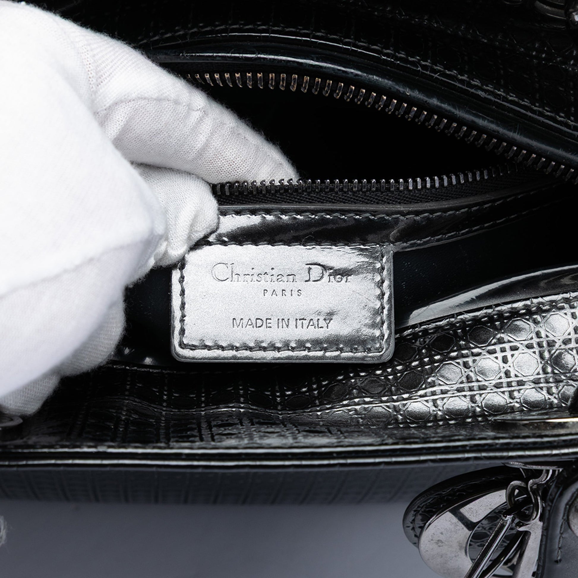 Dior Medium Metallic Patent Microcannage Lady Dior