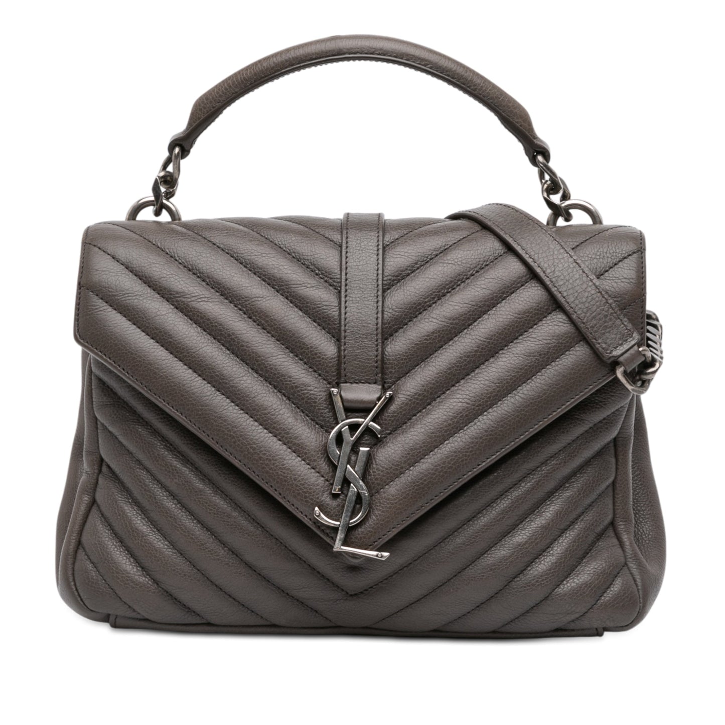 Saint Laurent Medium Chevron Sheepskin Monogram College Satchel