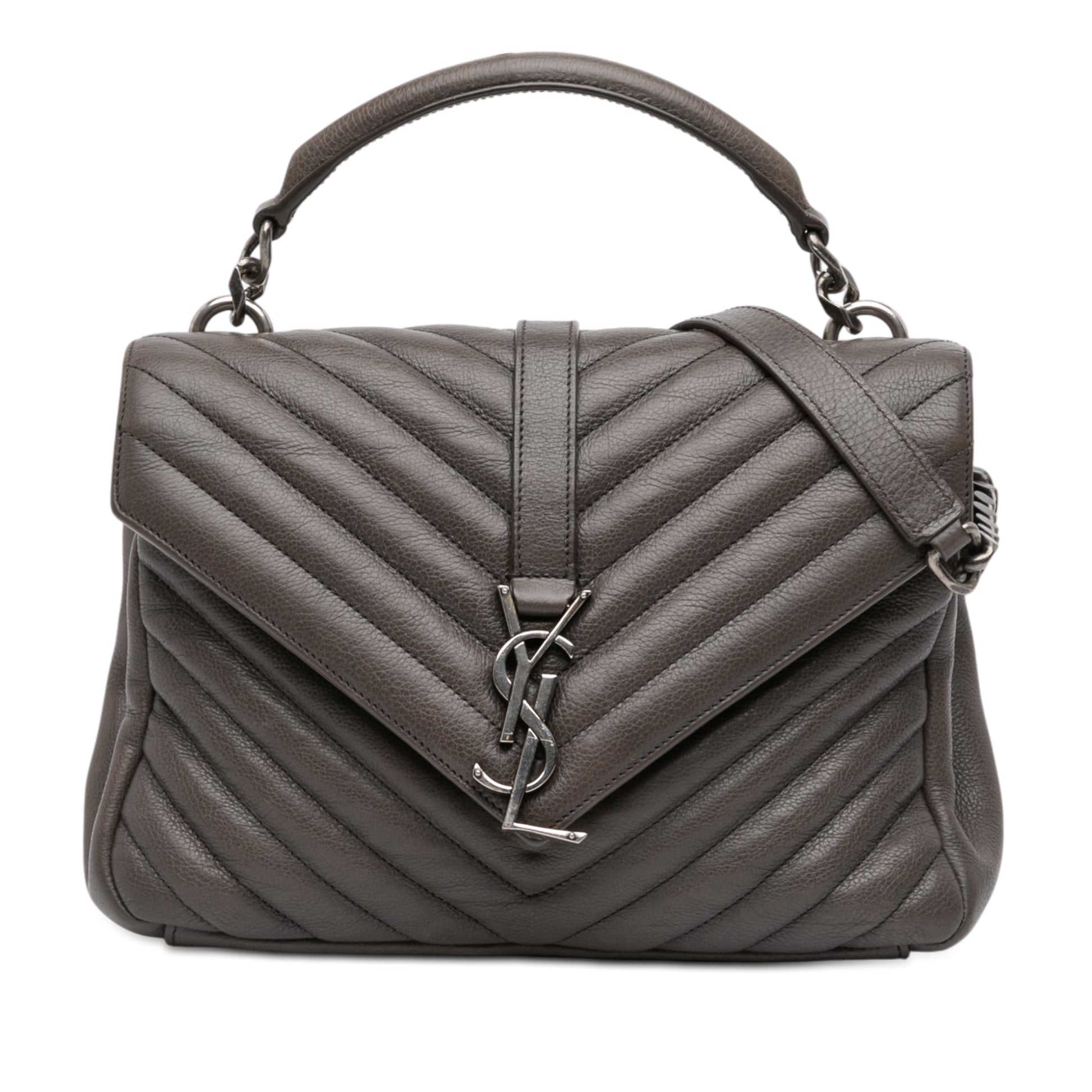 Saint Laurent Medium Chevron Sheepskin Monogram College Satchel