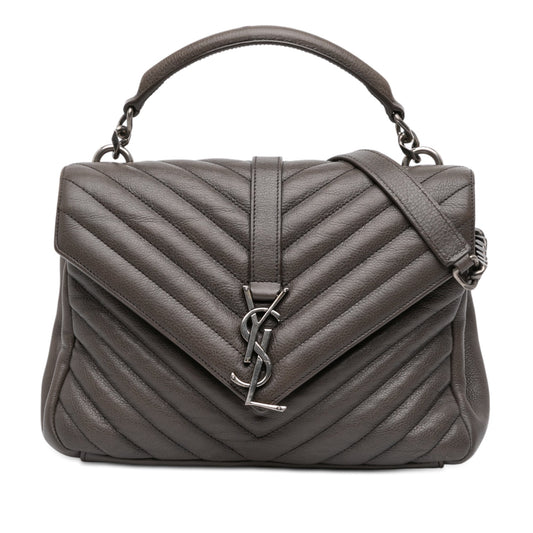 Saint Laurent Medium Chevron Sheepskin Monogram College Satchel