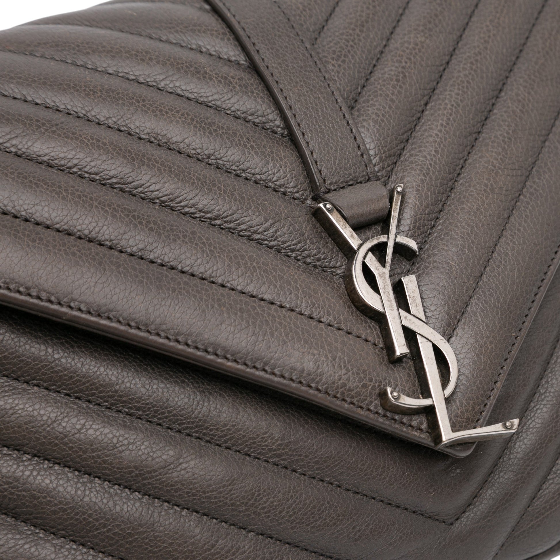 Saint Laurent Medium Chevron Sheepskin Monogram College Satchel
