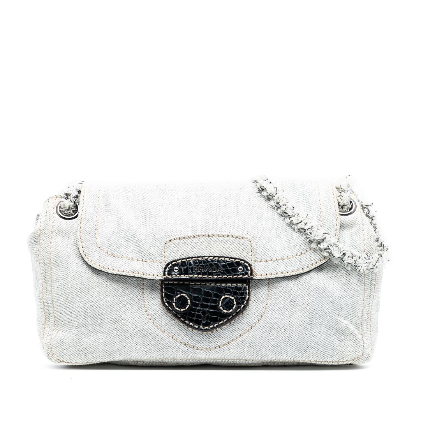 Prada Denim Sound Lock Shoulder Bag