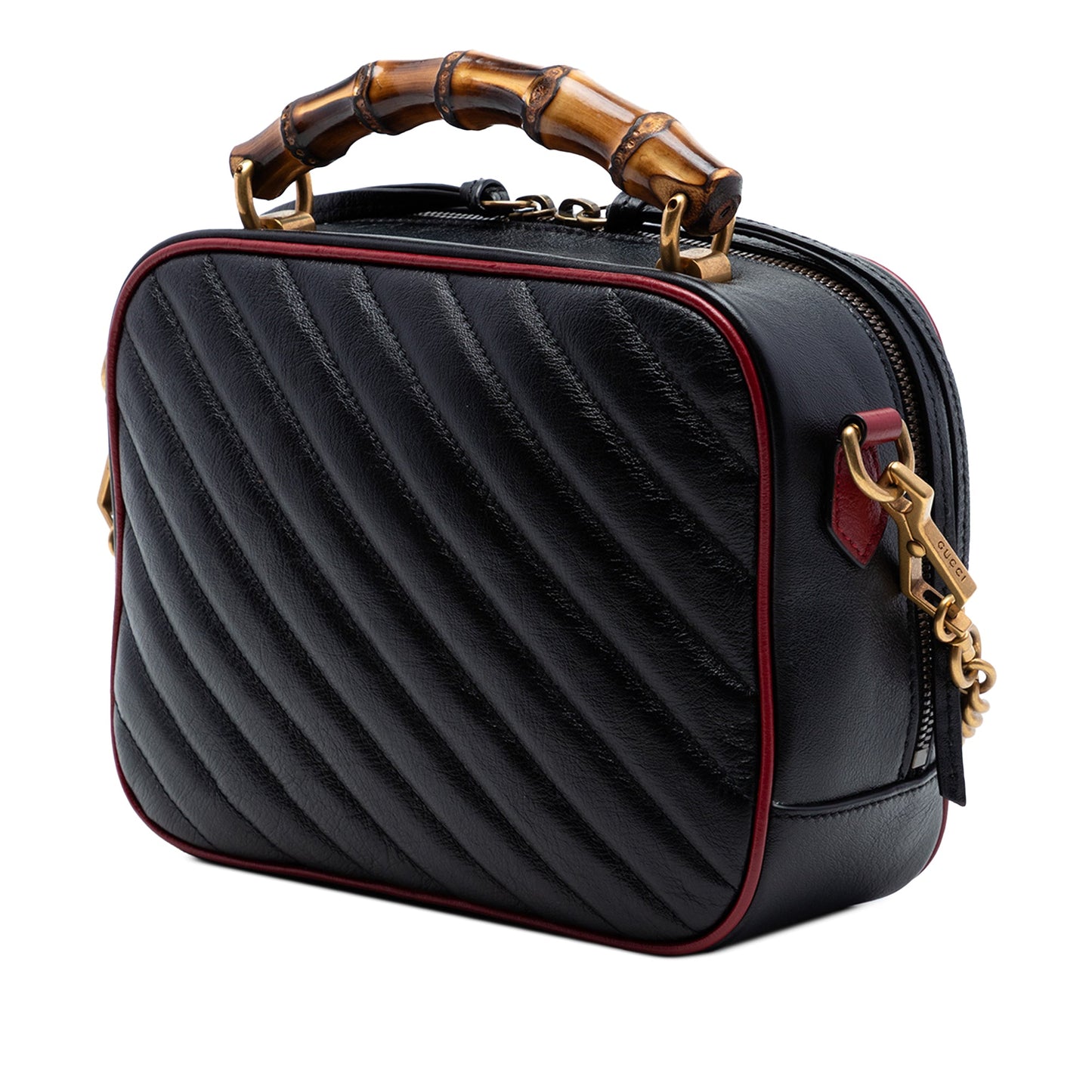 Gucci Small GG Marmont Matelasse Diagonal Leather Torchon Bamboo Satchel