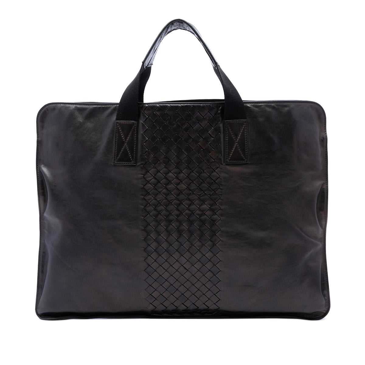 Bottega Veneta Intrecciato Trimmed Leather Soft Briefcase — Black