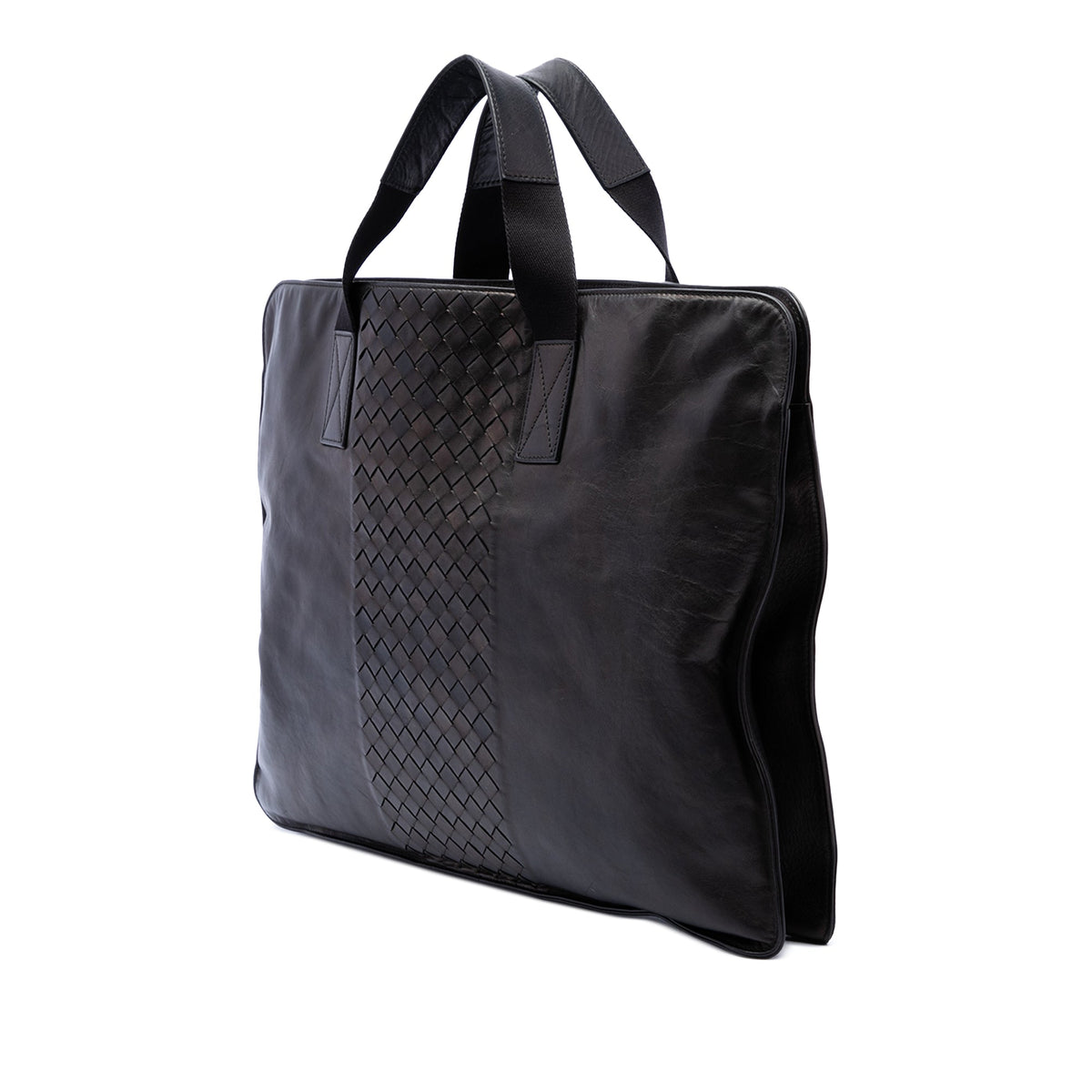 Bottega Veneta Intrecciato Trimmed Leather Soft Briefcase — Black