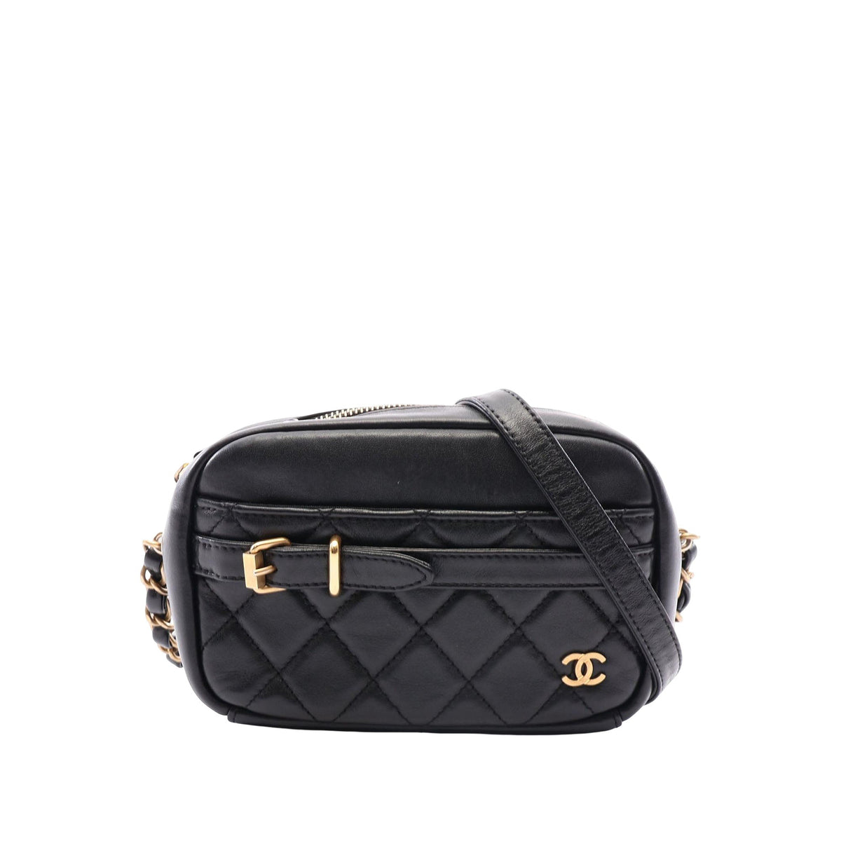 Chanel Small Quilted Lambskin Buckle Camera Bag — Black