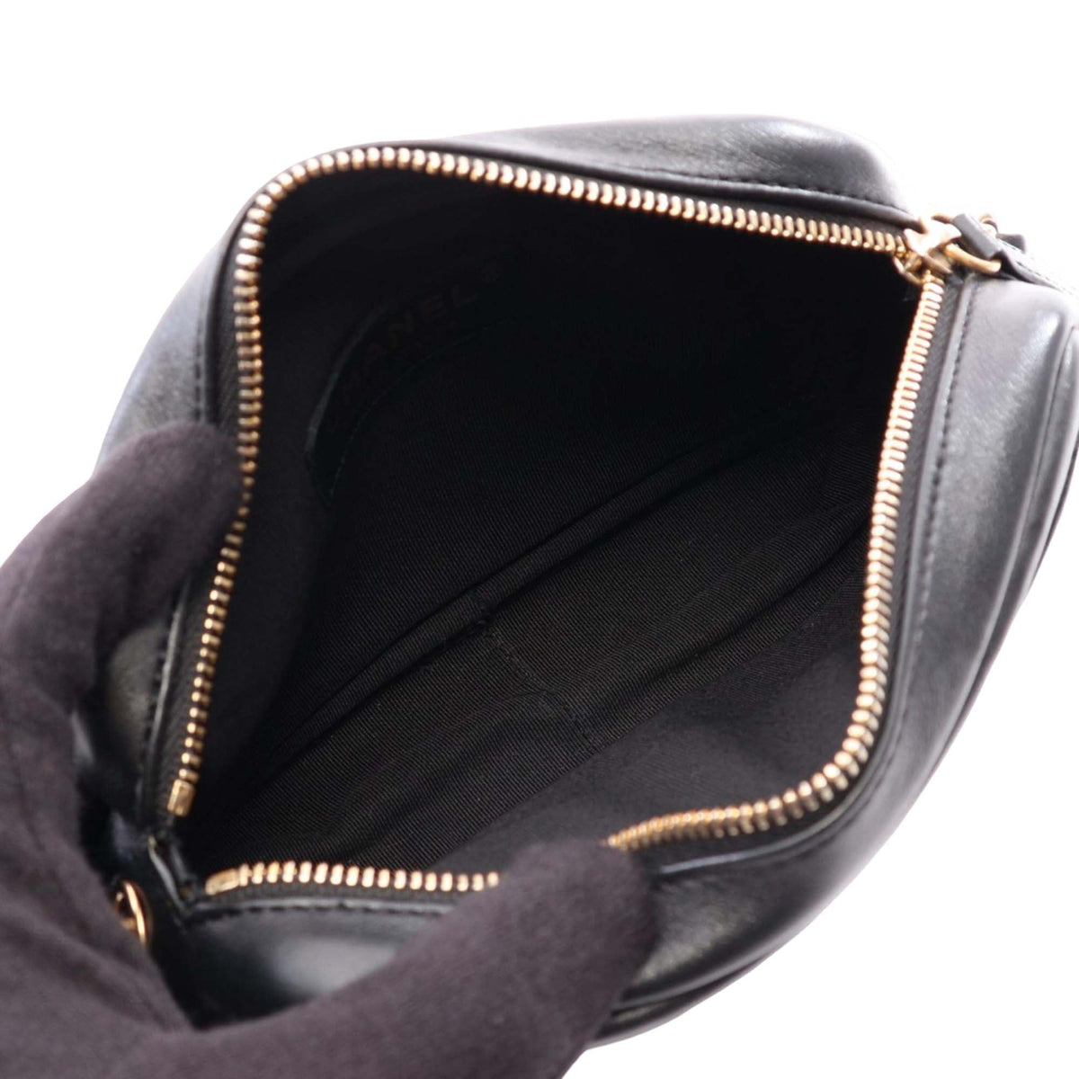 Chanel Small Quilted Lambskin Buckle Camera Bag — Black