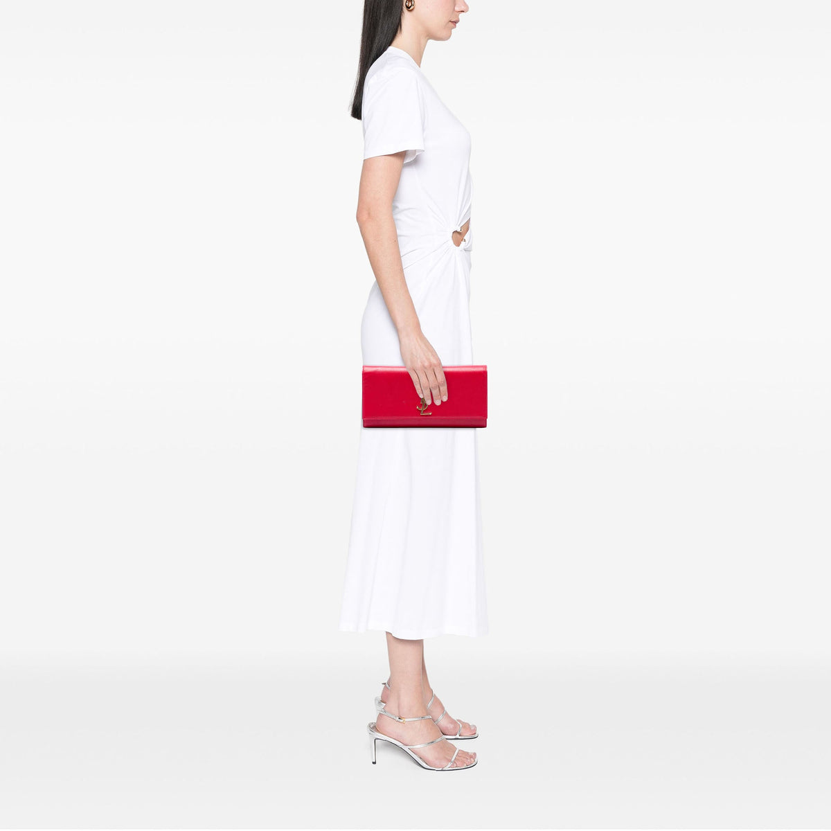 Saint Laurent Grain de Poudre Monogram Cassandre Clutch — Red