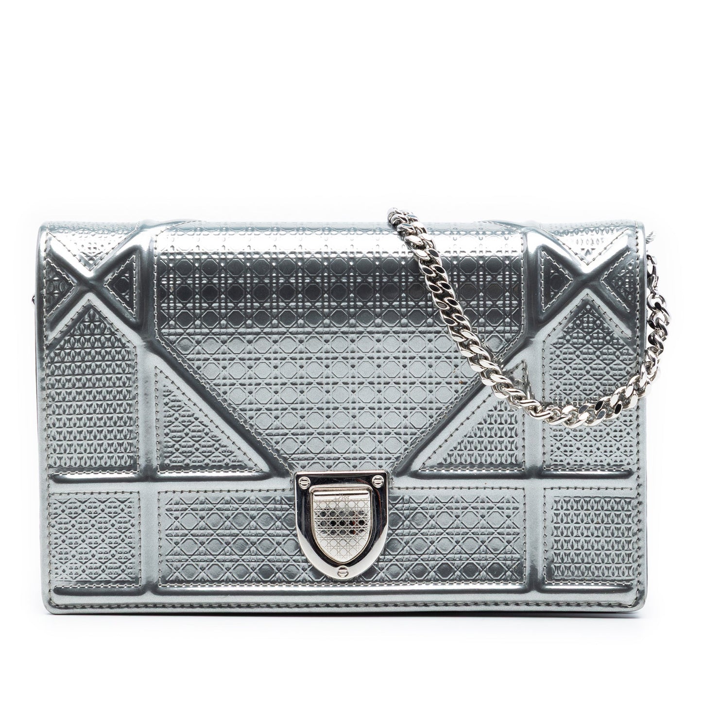 Dior Metallic Patent Microcannage Diorama Wallet on Chain