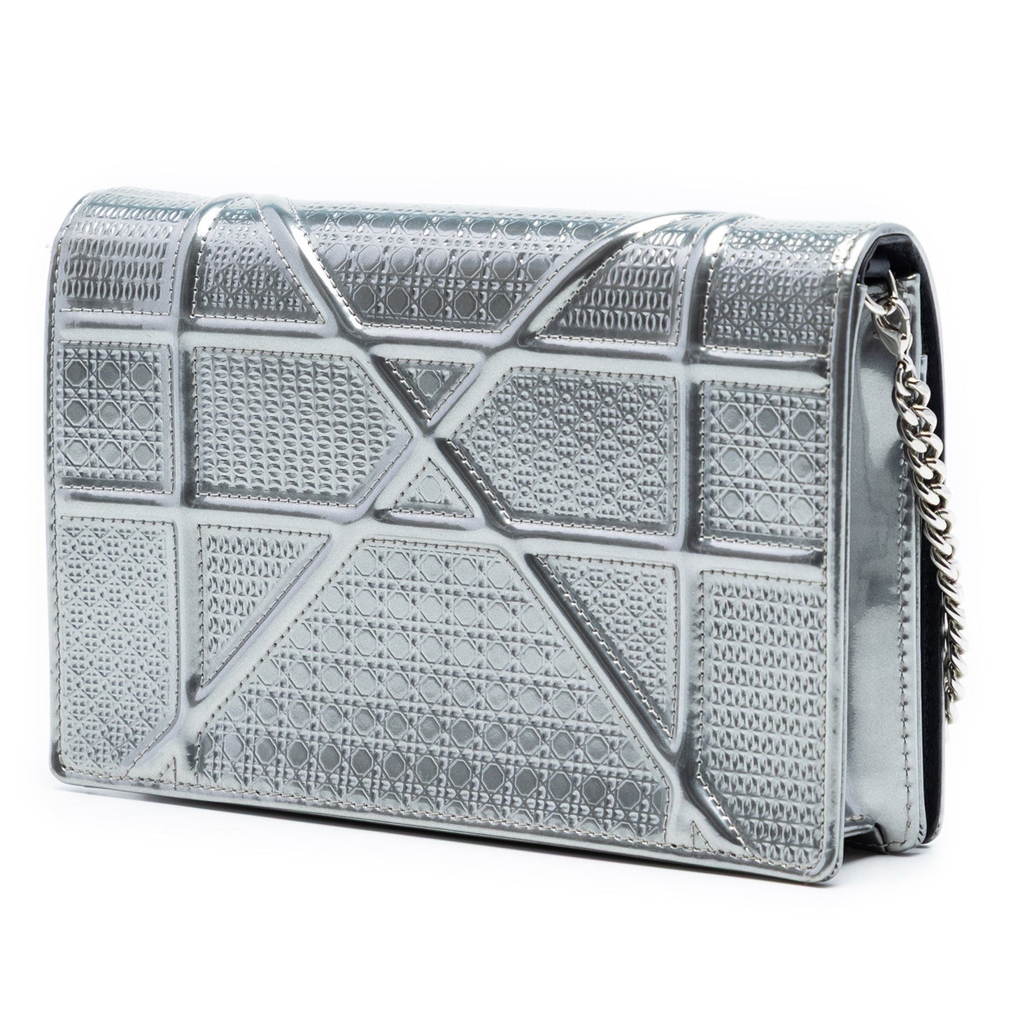 Dior Metallic Patent Microcannage Diorama Wallet on Chain