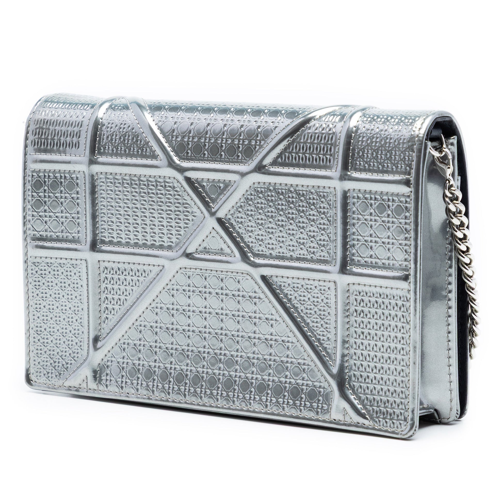 Dior Metallic Patent Microcannage Diorama Wallet on Chain
