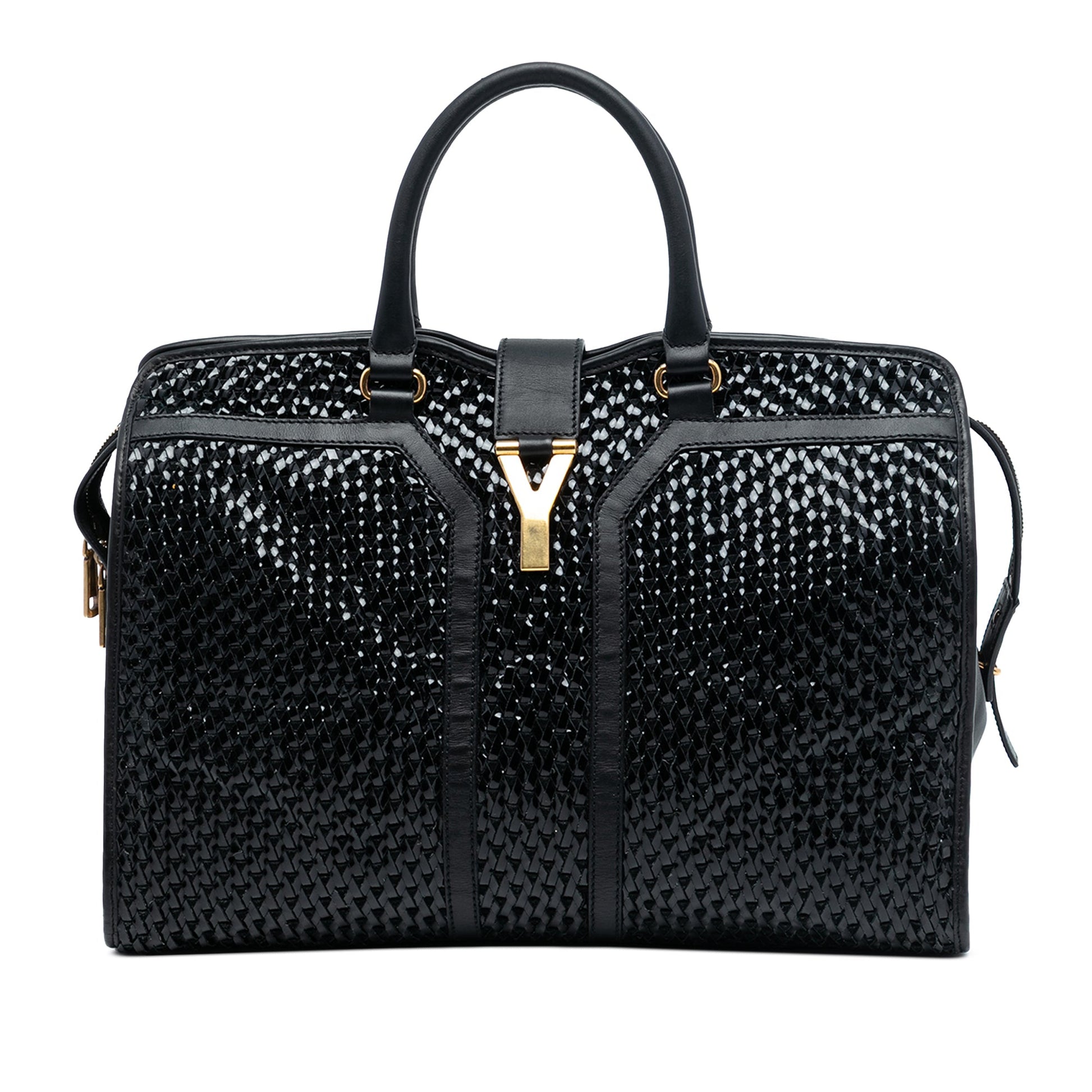 Saint Laurent Large Leather and Braided Vinyl Cabas Chyc Satchel