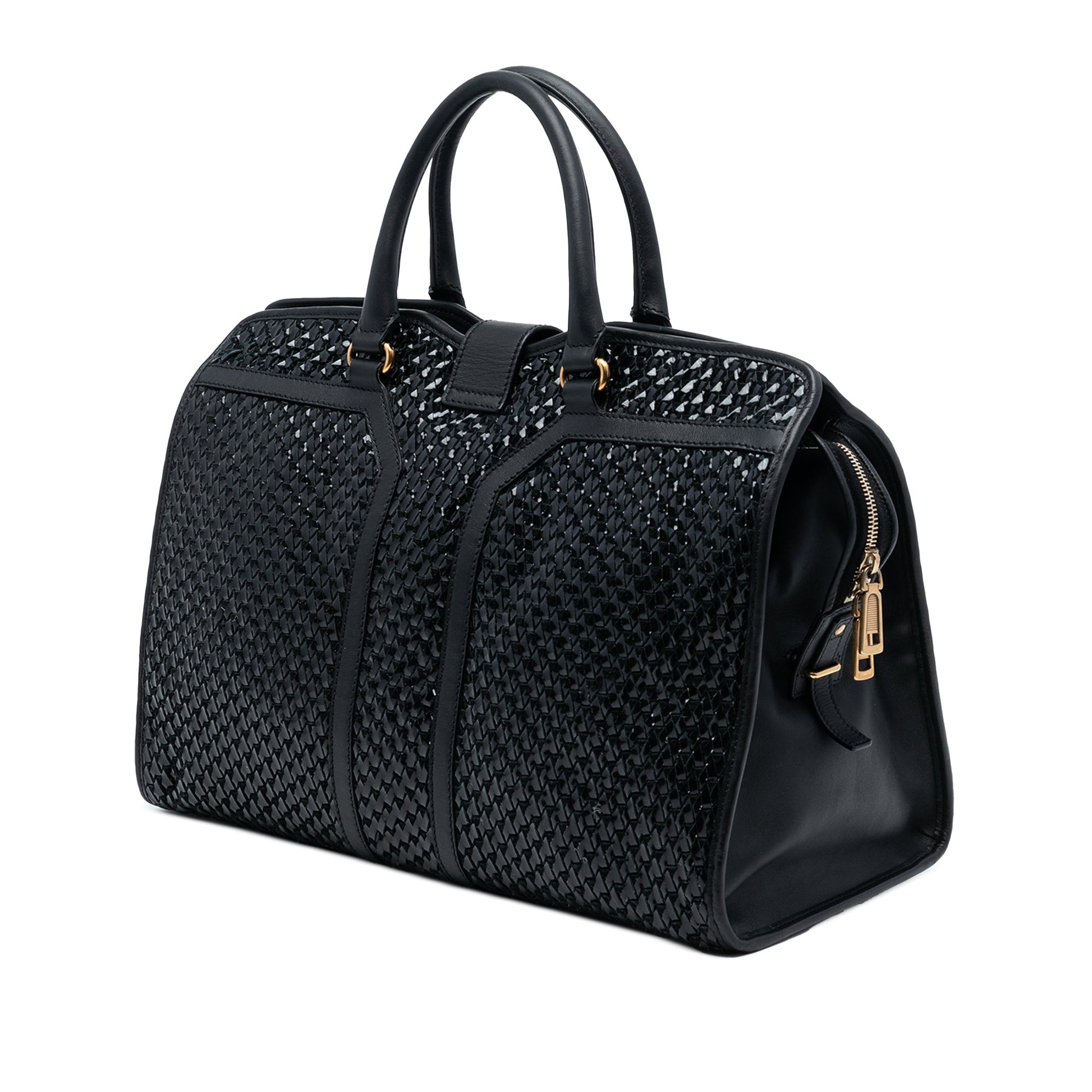 Saint Laurent Large Leather and Braided Vinyl Cabas Chyc Satchel