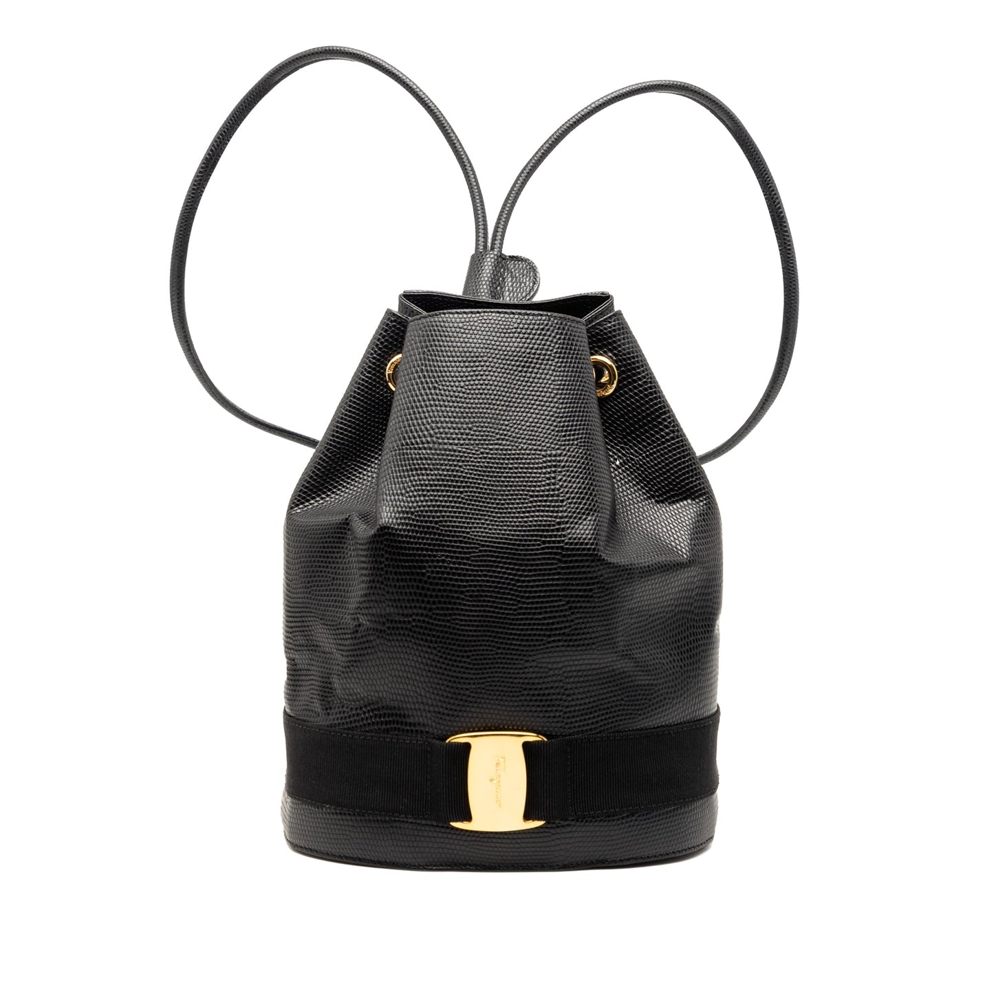 Lizard Embossed Leather Vara Bow Drawstring Backpack