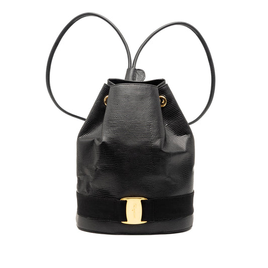 Lizard Embossed Leather Vara Bow Drawstring Backpack