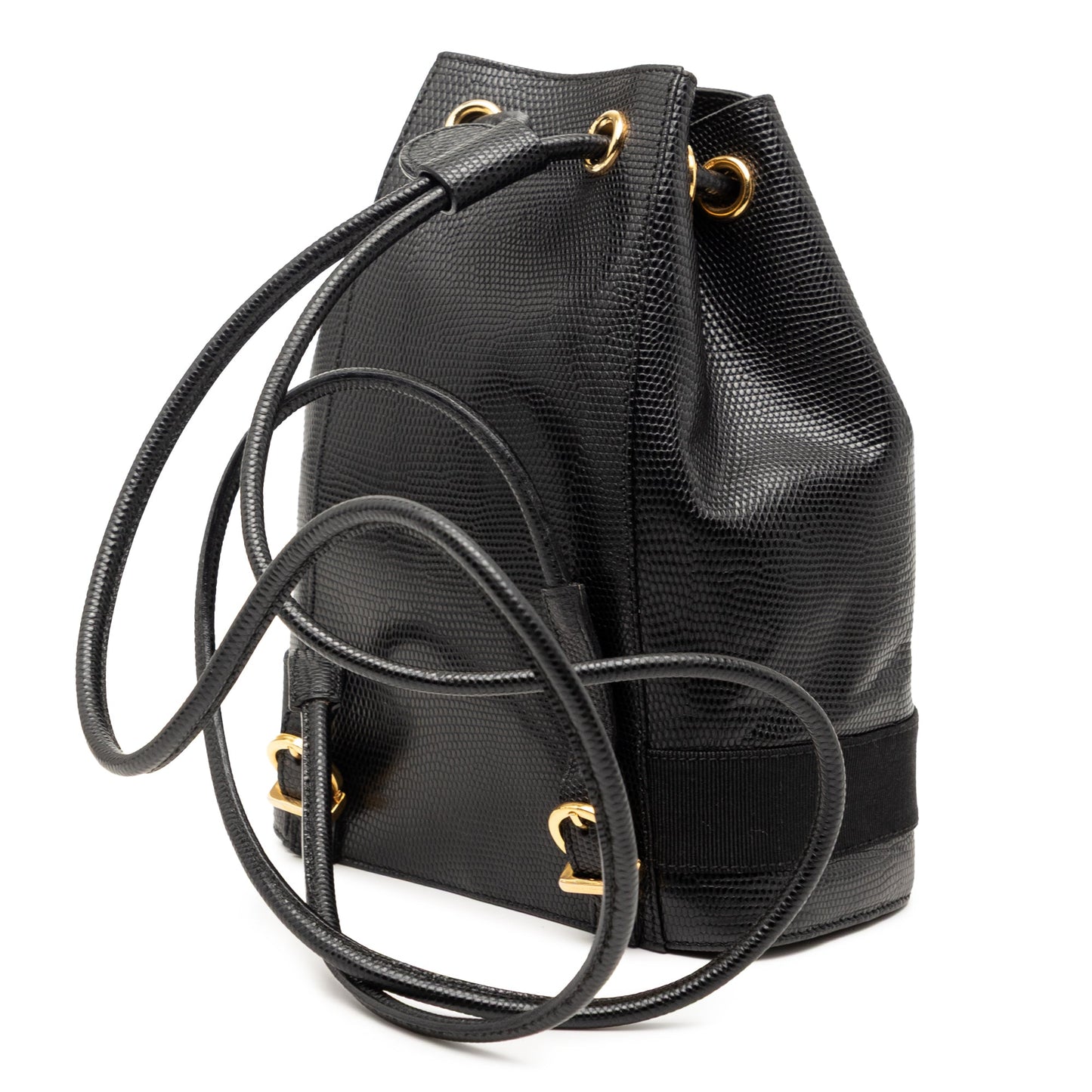 Lizard Embossed Leather Vara Bow Drawstring Backpack