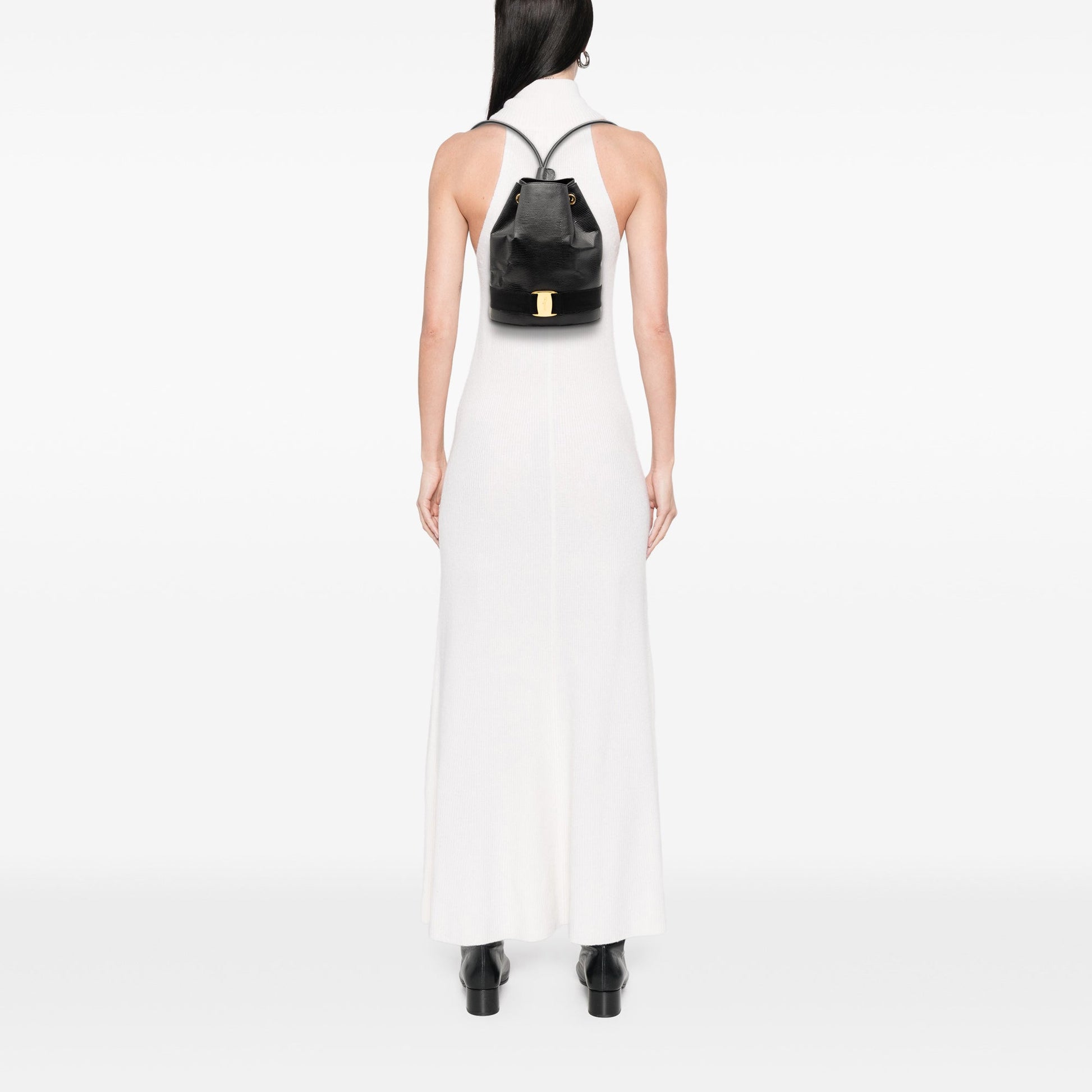 Lizard Embossed Leather Vara Bow Drawstring Backpack