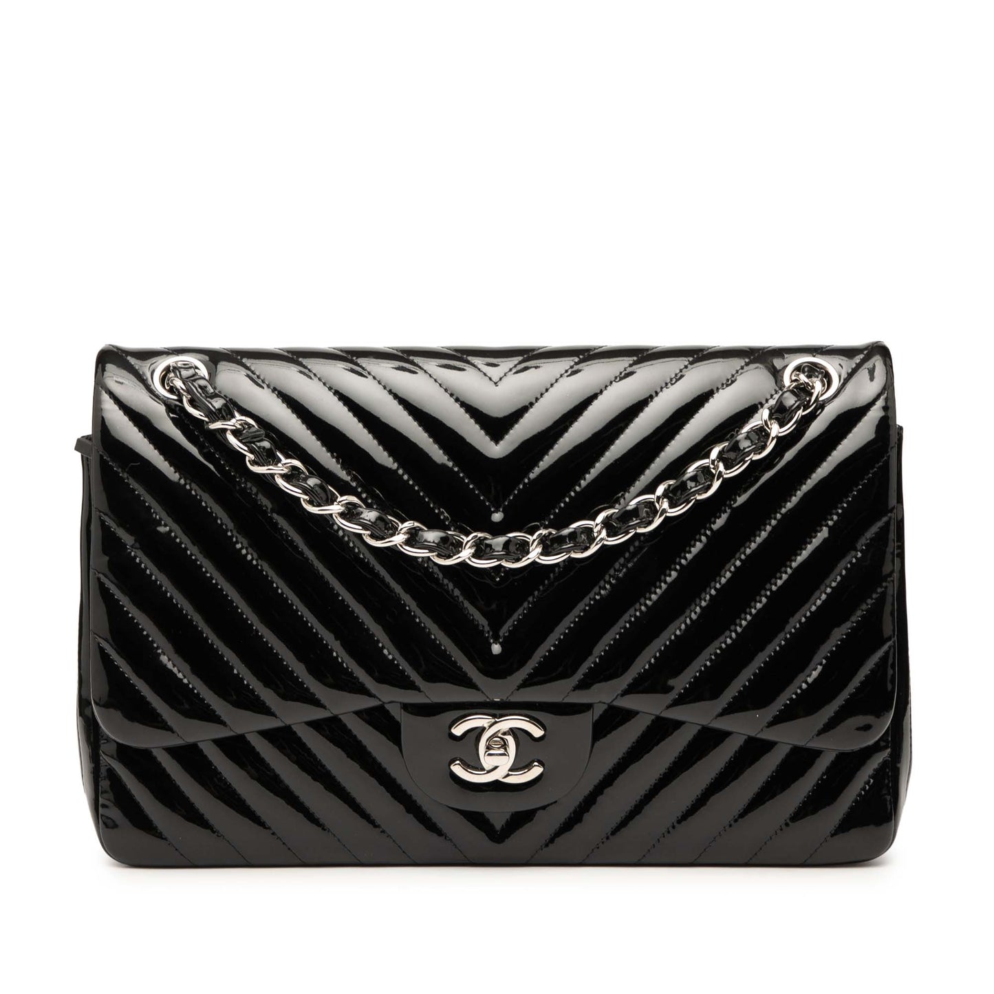 Chanel Jumbo Classic Chevron Patent Double Flap