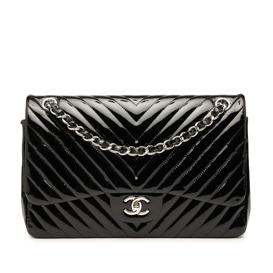 Chanel Jumbo Classic Chevron Patent Double Flap
