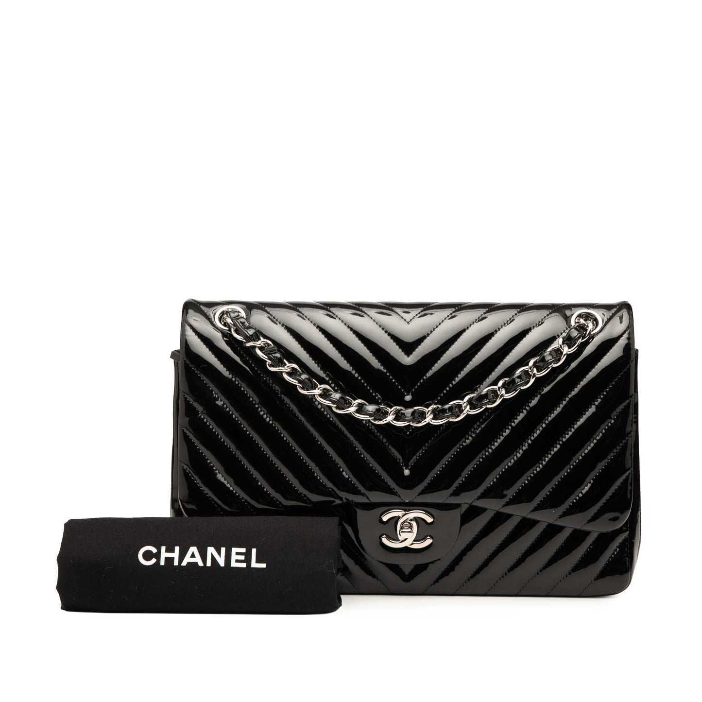 Chanel Jumbo Classic Chevron Patent Double Flap