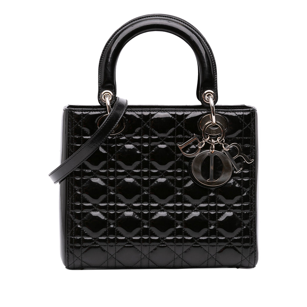 Dior Medium Patent Cannage Lady Dior — Black