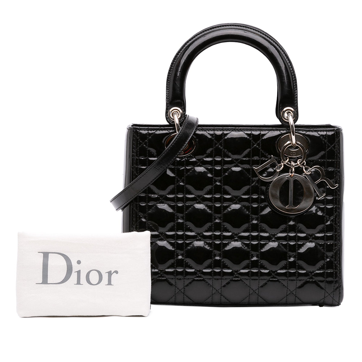 Dior Medium Patent Cannage Lady Dior — Black