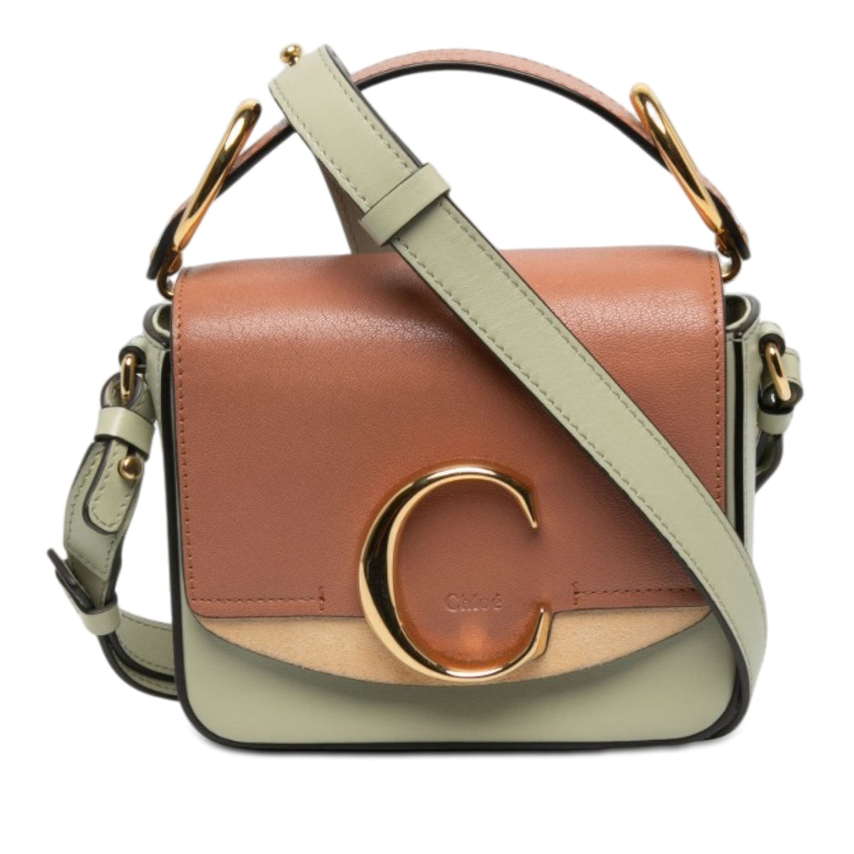 Chloé Mini Tricolor Calfskin C Satchel — Brown