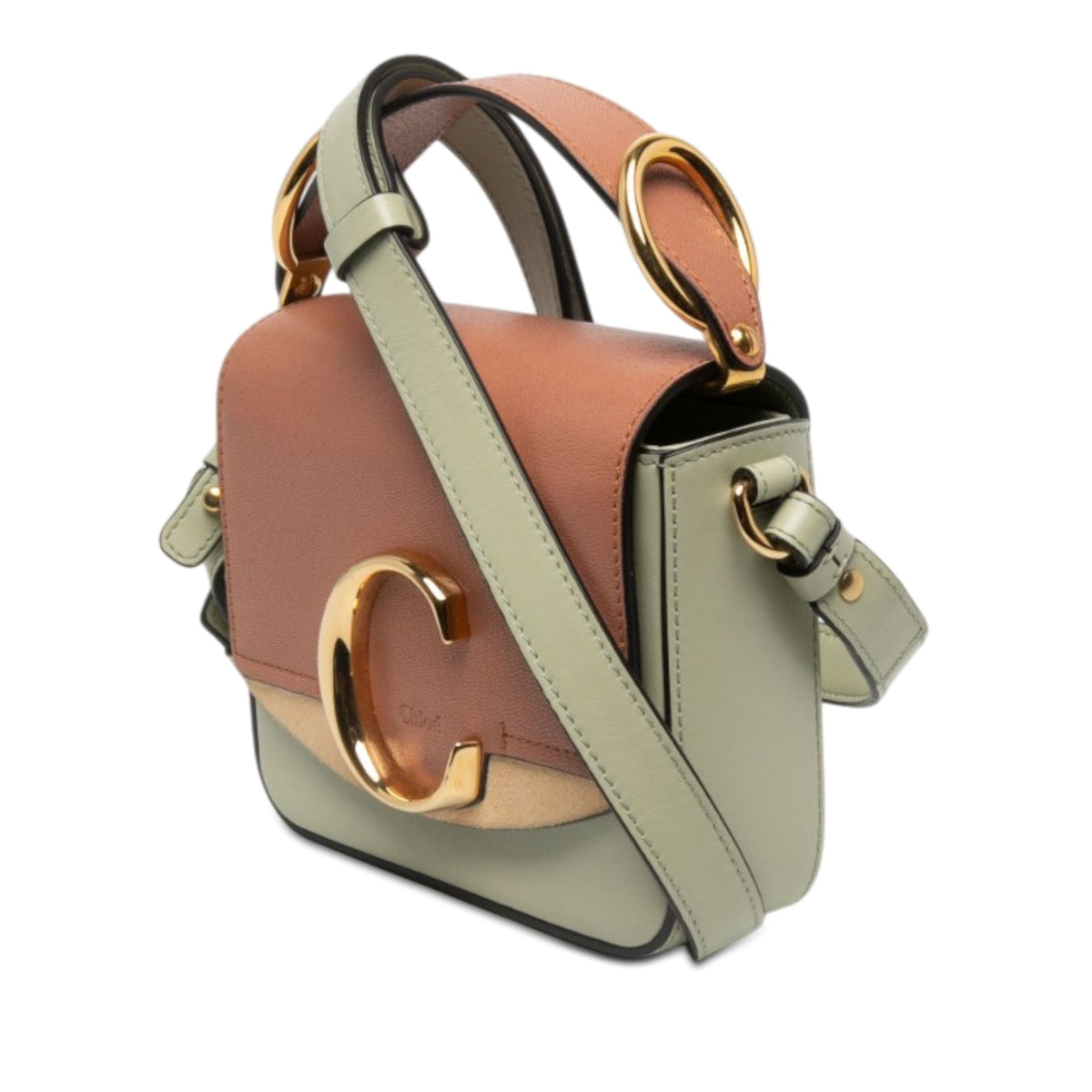 Chloé Mini Tricolor Calfskin C Satchel — Brown