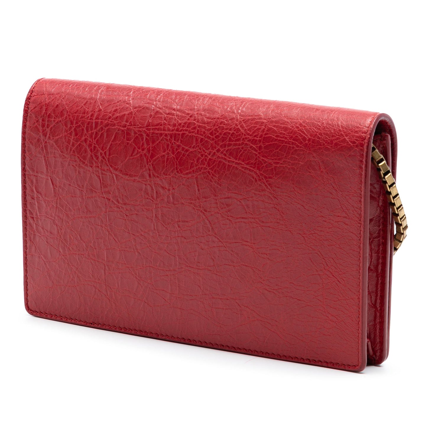 Balenciaga Lambskin Motocross Metallic Edge Wallet on Chain