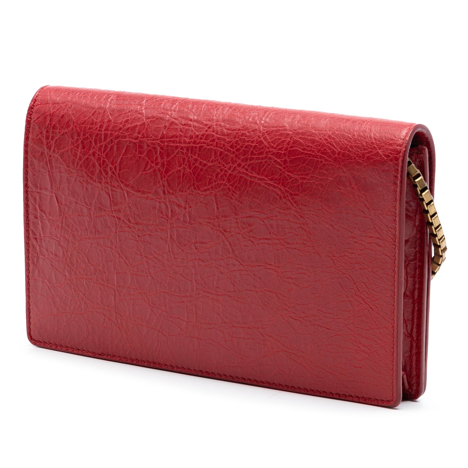 Balenciaga Lambskin Motocross Metallic Edge Wallet on Chain