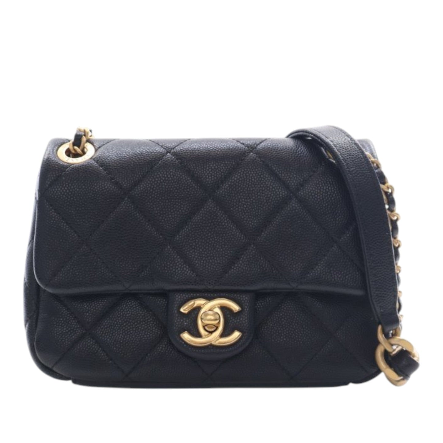 Chanel CC Mini Square Quilted Caviar Single Flap