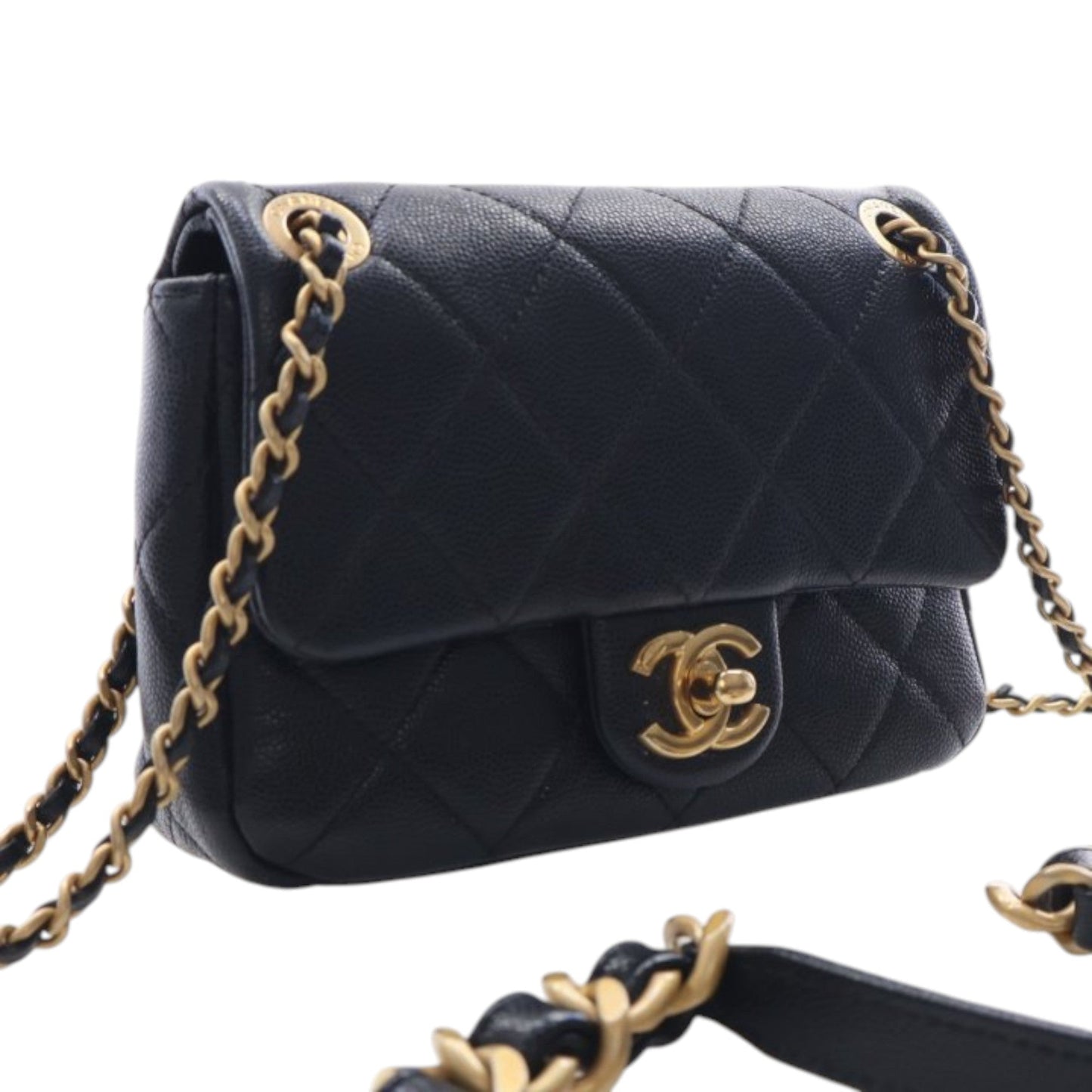 Chanel CC Mini Square Quilted Caviar Single Flap