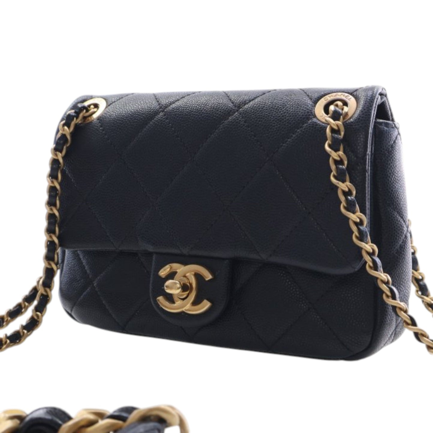 Chanel CC Mini Square Quilted Caviar Single Flap