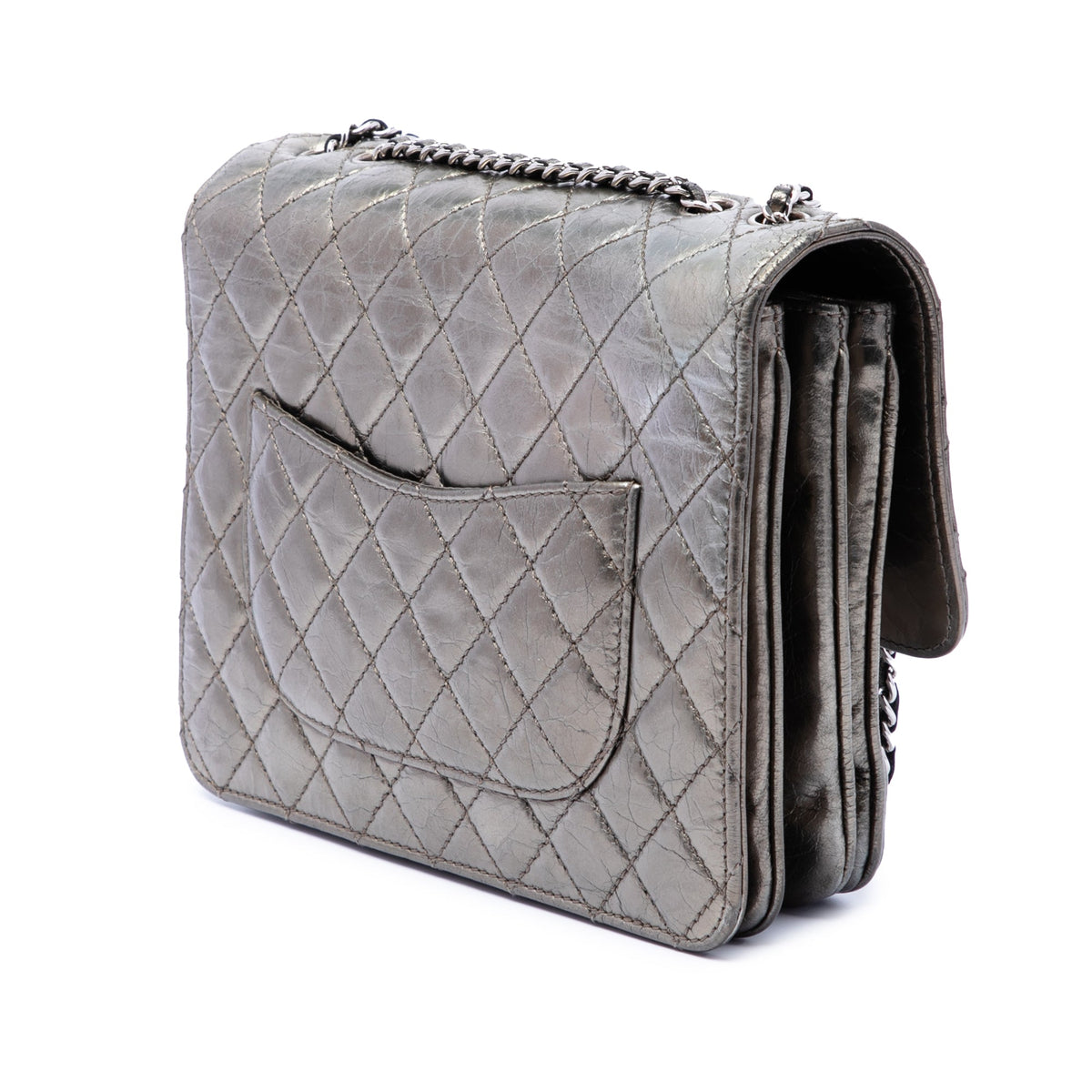 Chanel Medium Metallic Crackled Calfskin Clams Pocket Flap
