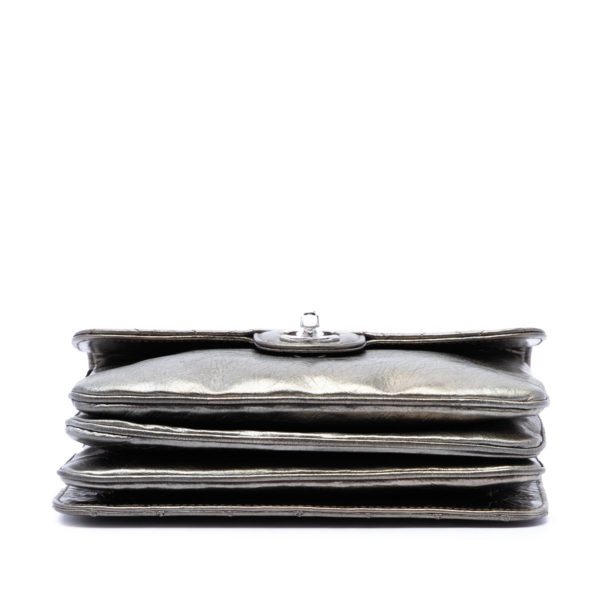 Chanel Medium Metallic Crackled Calfskin Clams Pocket Flap