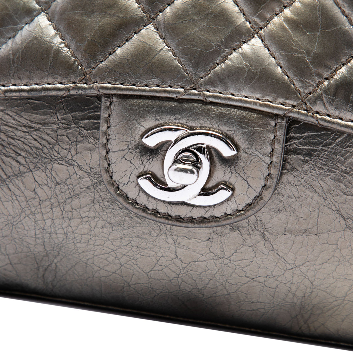 Chanel Medium Metallic Crackled Calfskin Clams Pocket Flap