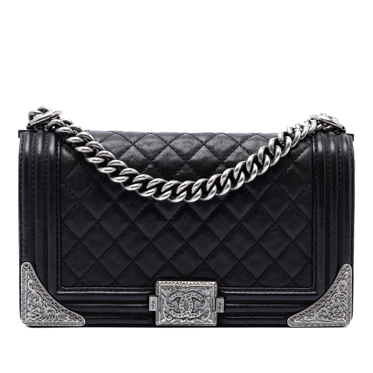 Chanel Paris Dallas Medium Quilted Calfskin Cowboy Boy Flap — Black