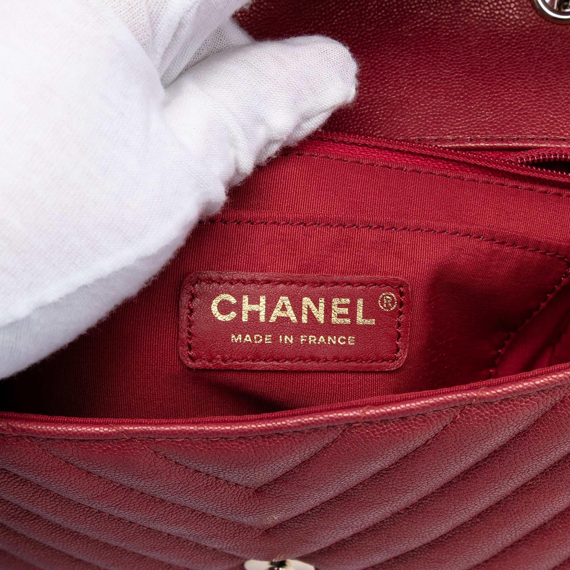 Chanel Small Chevron Caviar Statement Flap