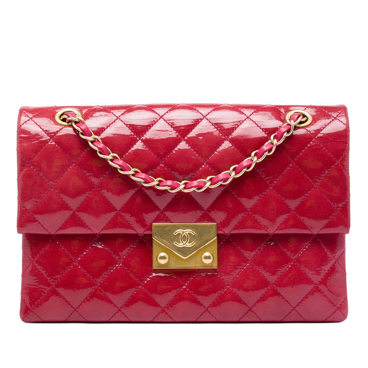Chanel Quilted Patent Goatskin Pagoda Accordion Flap — Red