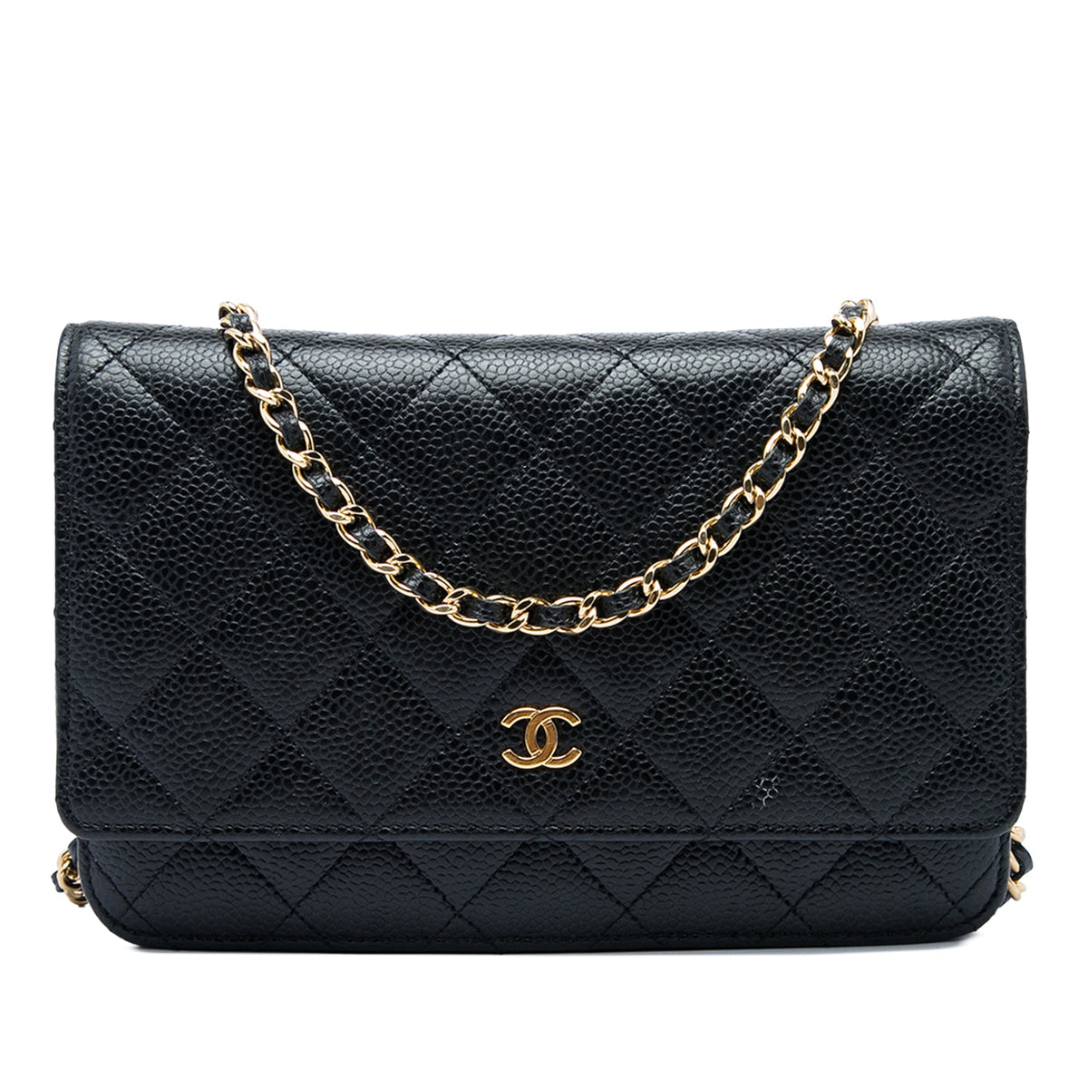Chanel CC Quilted Caviar Wallet on Chain — Black