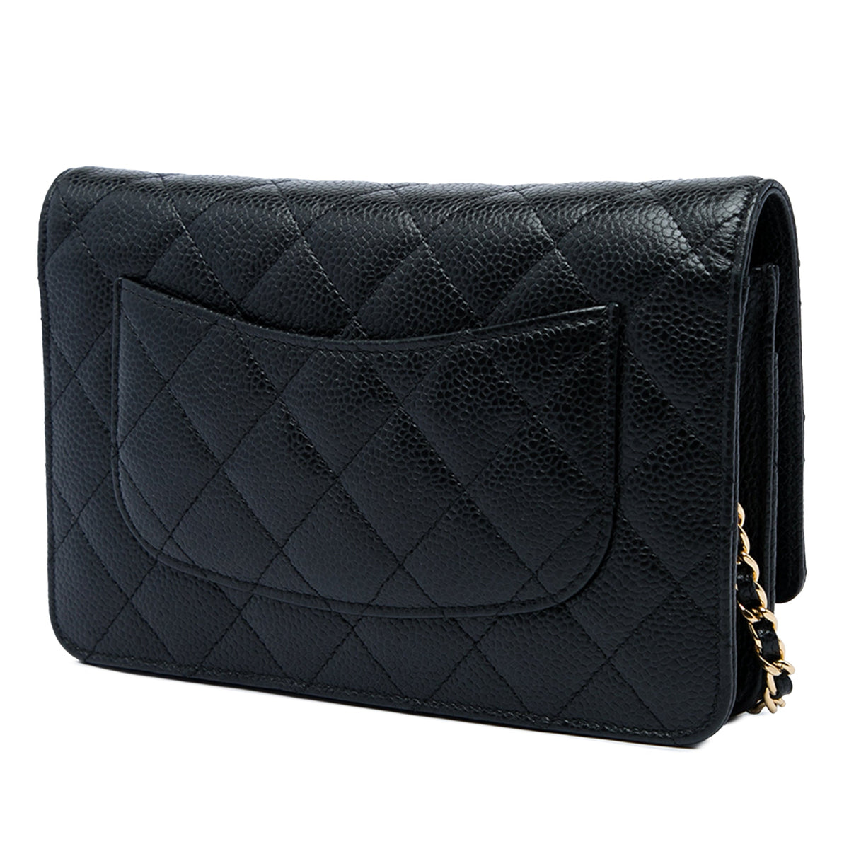 Chanel CC Quilted Caviar Wallet on Chain — Black